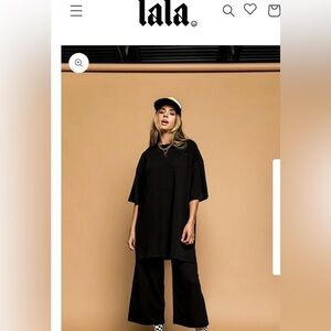 Dressed in LALA Black Cropped Wide-Leg Pants with Matching Top